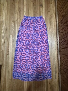 Forever 21 Pink and Blue Geometric Print Maxi Skirt